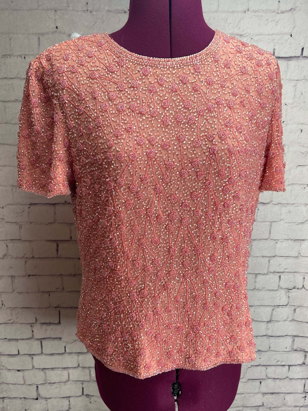 Adrianna Papell occasions size 12 pink short sleeve beaded blouse
